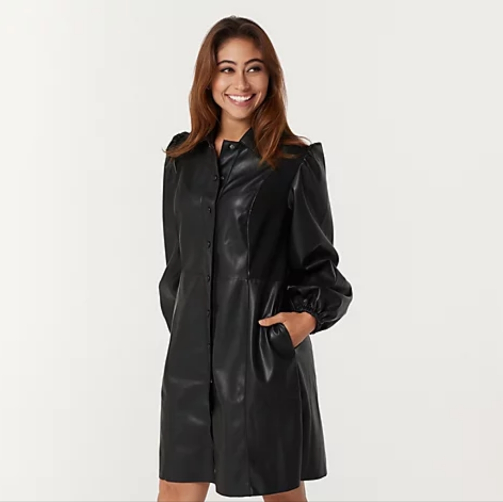 Faux Leather Puff Sleeve dress (Size 2X)